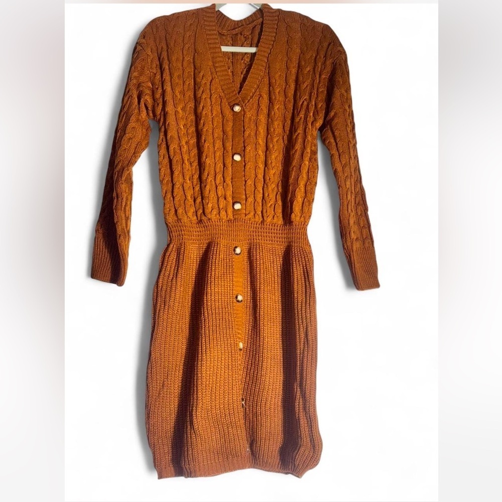 Cupshe Rust Long Sleeve Cable Knit Dress